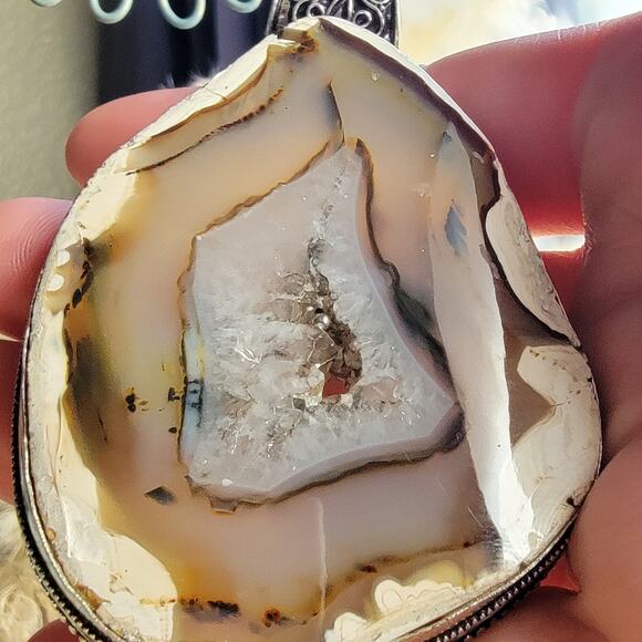 Striking Natural Agate Slice Pendant, Sterling Silver Statement Necklace - Picture 7 of 10